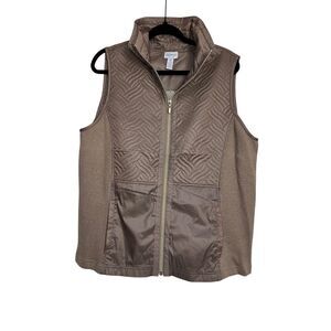 Zenergy by Chico's Jacket Womens 3 XL Taupe Vest Octavia Quilted Woven Zip NWT